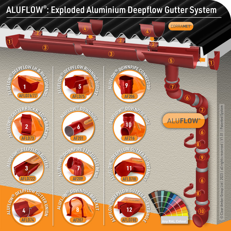 CLEAR AMBER | Aluflow Gutter Deepflow Union