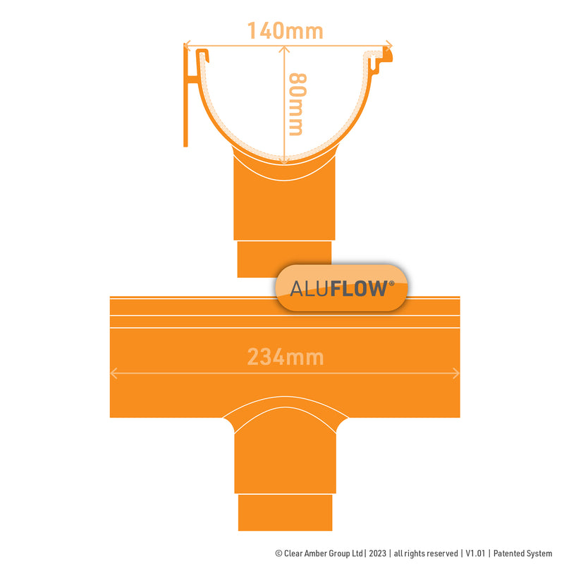 CLEAR AMBER | Aluflow Gutter Deepflow Running Outlet