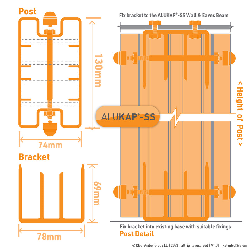 CLEAR AMBER | Alukap-SS Post & Bracket Kit | 3000mm